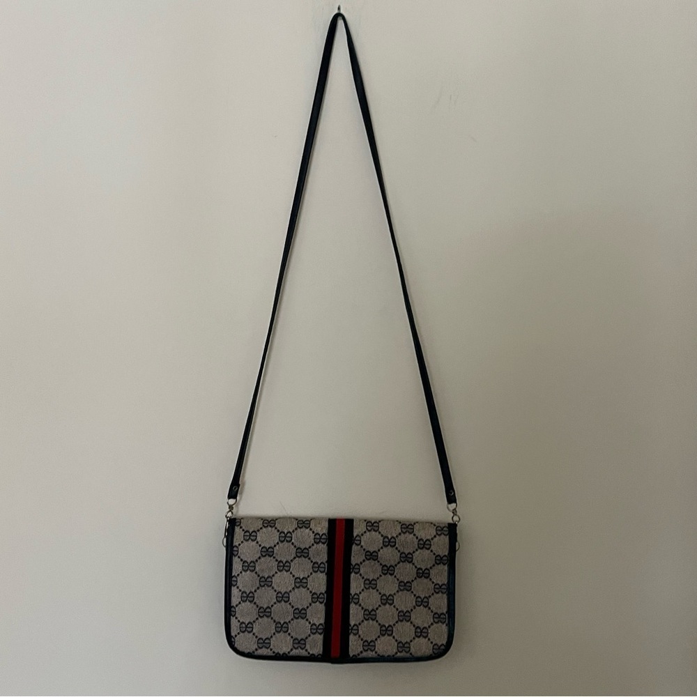 sweet vintage monogrammed leather and canvas bag